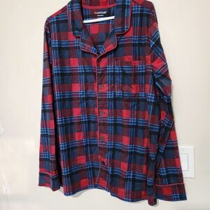 CUDDL DUDS Women's Large Ultra Soft Plaid Collar Soft Pajama Top  B1